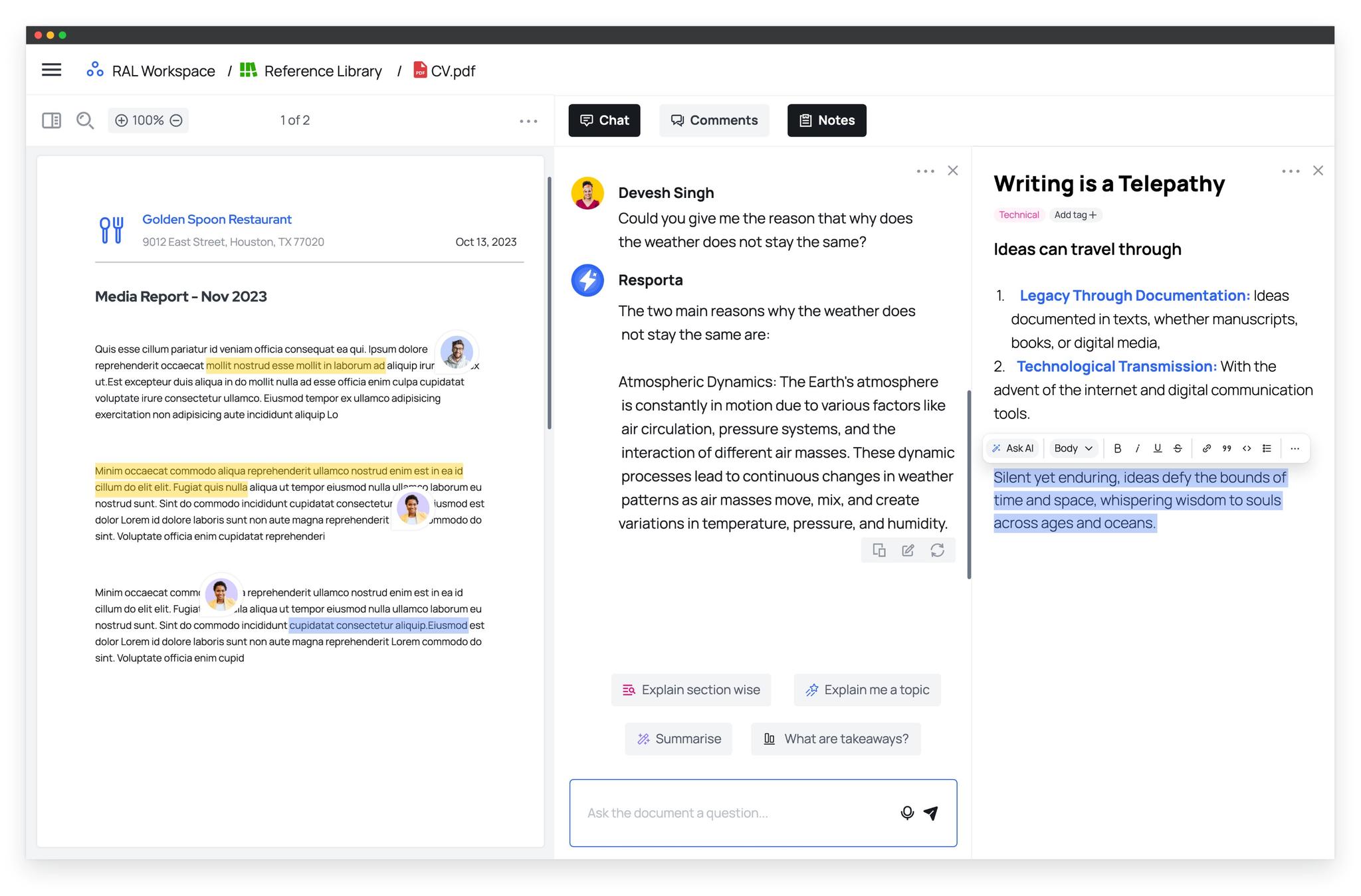 Document Management Workspace Interface